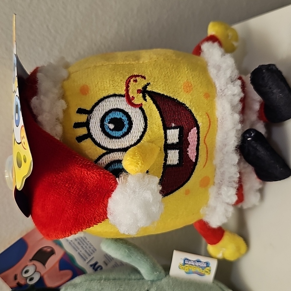 SpongeBob SquarePants 6" Santa and Plankton Plush Duo Pet Toys. NWT. - Picture 2 of 9